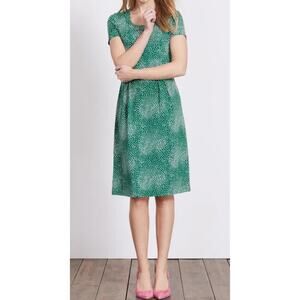 Boden Emmeline A-Line Jersey Dress Size 4R Green with White Polka Dot Print